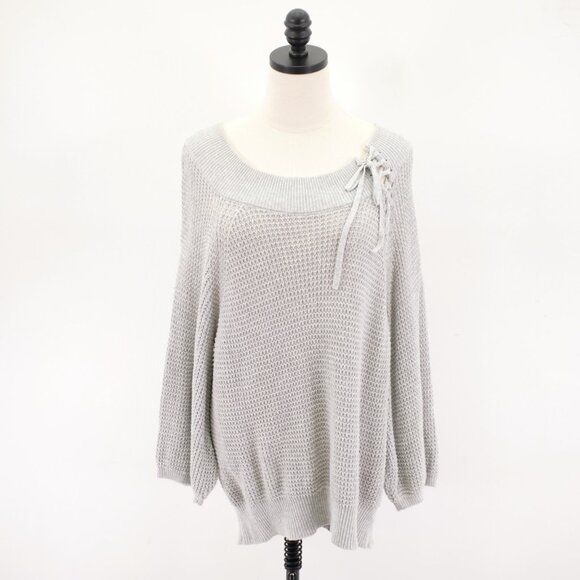 Express Gray Knit Sweater Medium Scoop Neck Cotton - Picture 1 of 9